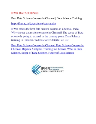 Best Data Science Courses in Chennai | Data Science Training