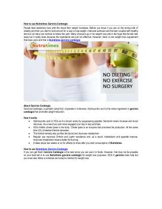 How to use Nutratimes Garcinina Cambogia