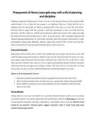 Prepayment of Home Loans gets easy with a bit of planning and discipline