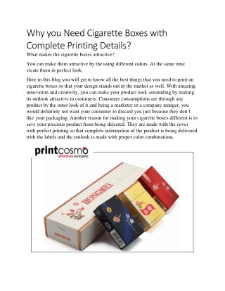 Why you Need Cigarette Boxes with Complete Printing Details