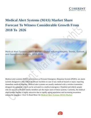 Medical Alert Systems (MAS) Market Share Forecast To Witness Considerable Growth From 2018 To 2026