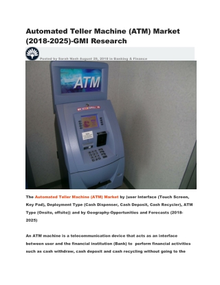 Automated Teller Machine (ATM) Market (2018-2025)-GMI Research