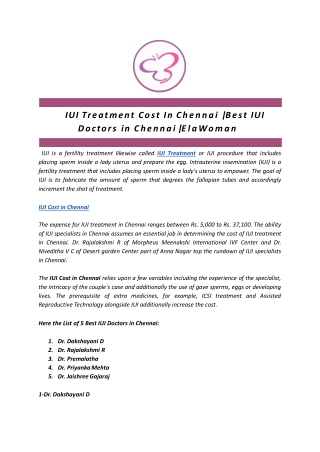 IUI Treatment Cost In Chennai | Best IUI Doctors in Chennai | ElaWoman
