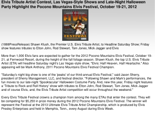 Elvis Tribute Artist Contest, Las Vegas-Style Shows and Late