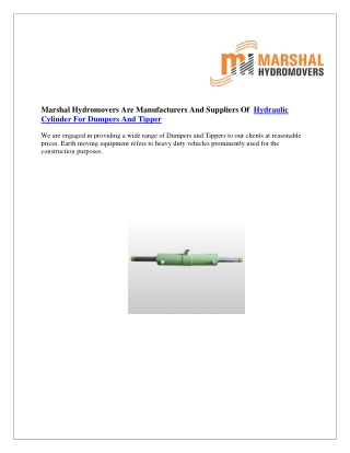 Hydraulic Cylinder For Dumpers And Tipper | Marshal Haydromovers