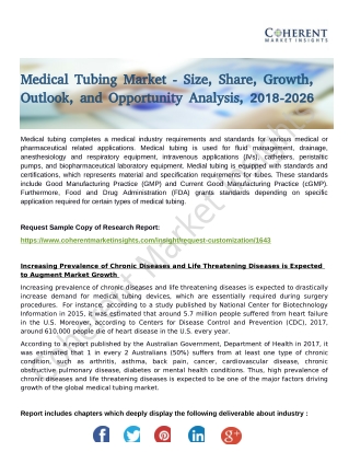 Medical Tubing Market to Perceive Substantial Growth During 2018–2026