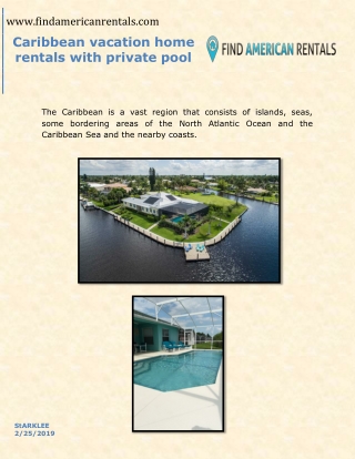 Caribbean vacation home rentals with private pool