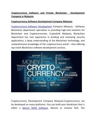 Cryptocurrency Software and Private Blockchain Development Company in Malaysia