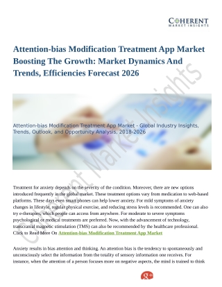 Attention-bias Modification Treatment App Market 2018 by its Scientific Reviews and Key Side-Effects