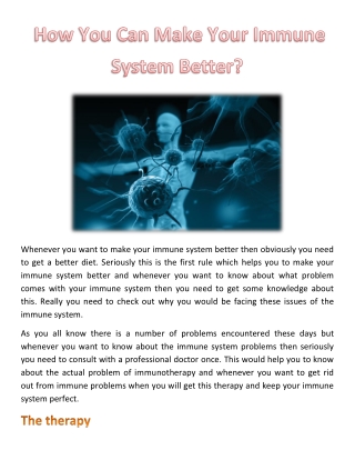 How You Can Make Your Immune System Better?