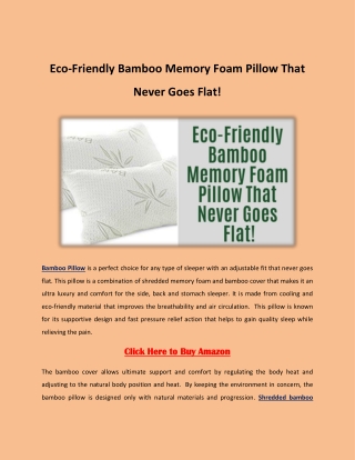 Eco-Friendly Bamboo Memory Foam Pillow That Never Goes Flat!