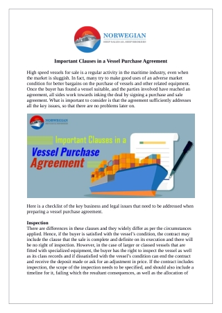 Important Clauses in a Vessel Purchase Agreement