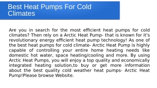 Best Heat Pumps For Cold Climates