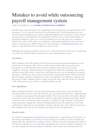 Mistakes to avoid while outsourcing payroll management system