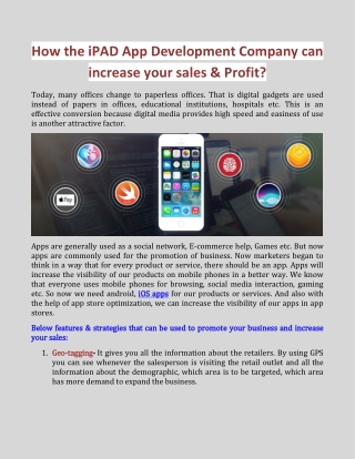 How the iPAD App Development Company can increase your sales & Profit?