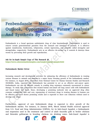 Fenbendazole Market Approach Discussed In Report By Industry Experts by 2026