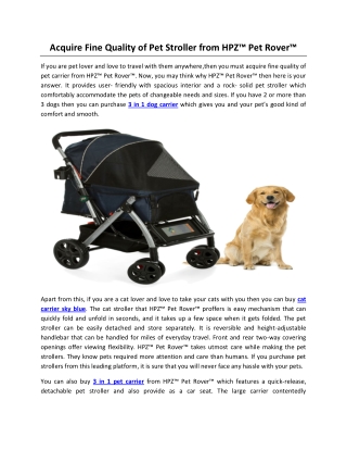 Acquire Fine Quality of Pet Stroller from HPZ™ Pet Rover™