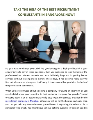 TAKE THE HELP OF THE BEST RECRUITMENT CONSULTANTS IN BANGALORE NOW!