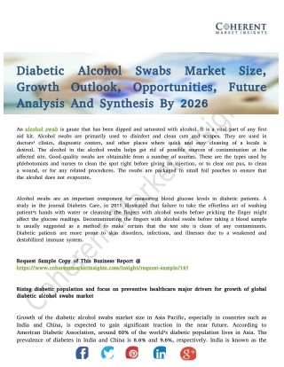 Diabetic Alcohol Swabs Market Expanding At A CAGR In Terms Of Value By 2026