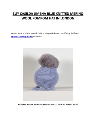 BUY CASILDA JIMENA BLUE KNITTED MERINO WOOL POMPOM HAT IN LONDON