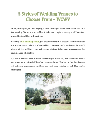 5 Styles of Wedding Venues to Choose From - WCWV