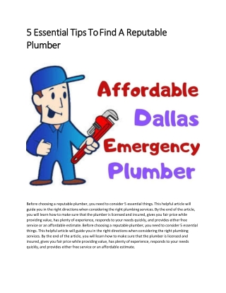 5 Essential Tips To Find A Reputable Plumber