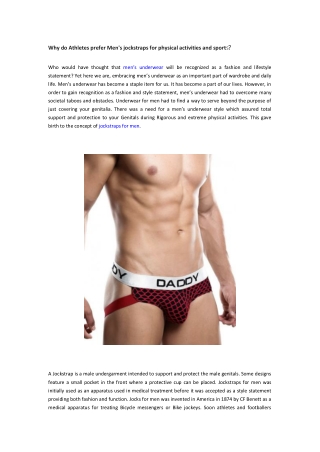 Why do Athletes prefer Men's jockstraps for physical activities and sports?