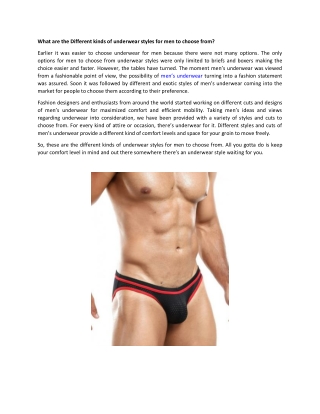 What are the Different kinds of underwear styles for men to choose from?