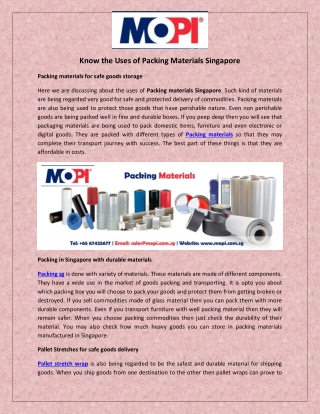 Know the Uses of Packing Materials Singapore