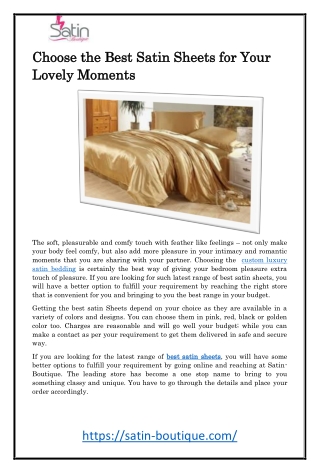 Choose the Best Satin Sheets for Your Lovely Moments