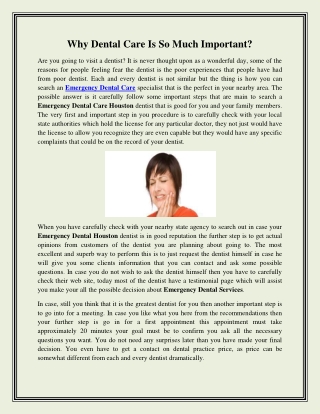 Why Dental Care Is So Much Important