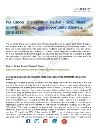 Pet Cancer Therapeutics Market Rising Trends and Demands In healthcare Industry 2018-2026
