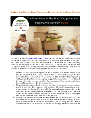 Packers and Movers Pune: The scam alerts at the time of appointment