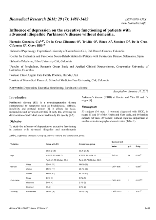 Influence of depression on the executive functioning of patients with advanced idiopathic Parkinson’s disease without de