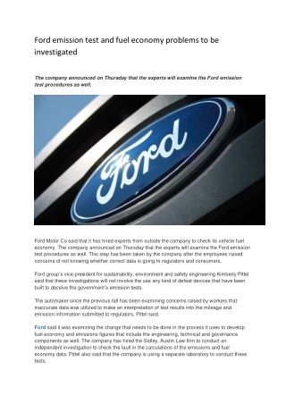 Ford emission test and fuel economy problems to be investigated
