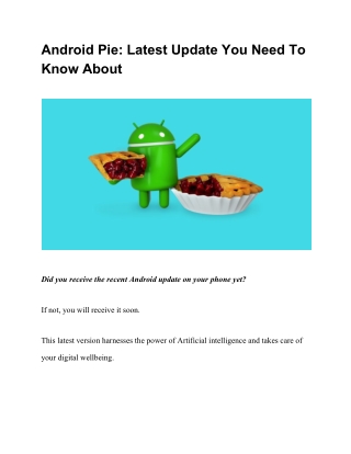 Android Pie: Latest Update You Need To Know About