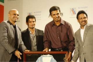 Mr. Avinash Bhosale and Mr. Amit Bhosale of ABIL Group with Mr. Rahul Dravid at Cricket memorabilia Program in Pune.