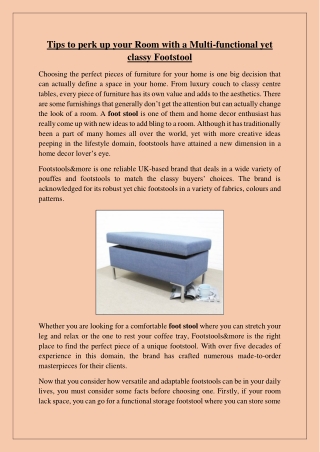 Tips to perk up your Room with a Multi-functional yet classy Footstool