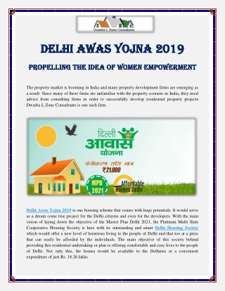 Delhi Awas Yojna 2019 - Propelling the Idea of Women Empowerment