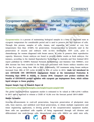 Cryopreservation Equipment Market, by Equipment, Cryogen, Application - Global Trends and Forecast to 2025