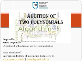 Algorithm For Addition Of Two Polynomials - Electronics & Telecommunication