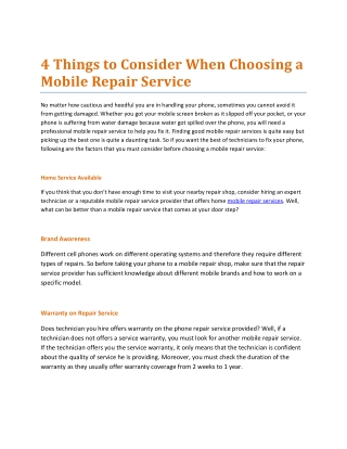 4 Things to Consider When Choosing a Mobile Repair Service