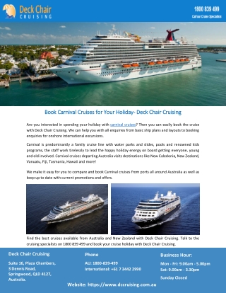 Book Carnival Cruises for Your Holiday- Deck Chair Cruising