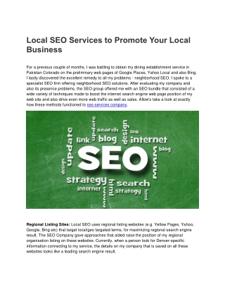 Local SEO Services to Promote Your Local Business