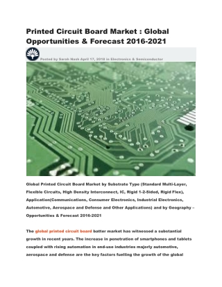 Printed Circuit Board Market : Global Opportunities & Forecast 2016-2021