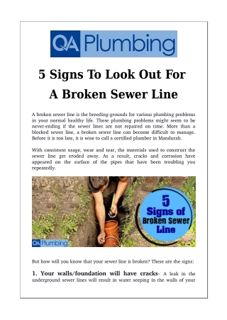 5 Signs To Look Out For A Broken Sewer Line