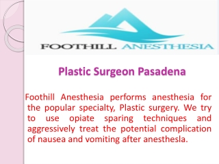 Plastic Surgeon Pasadena - foothillanesthesia