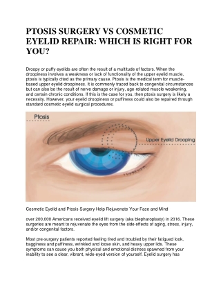 PTOSIS SURGERY VS COSMETIC EYELID REPAIR: WHICH IS RIGHT FOR YOU?