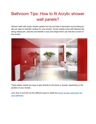 Bathroom Tips: How to fit Acrylic shower wall panels