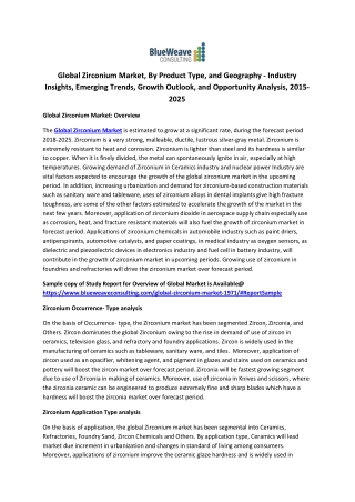 Global Zirconium Market, By Product Type, and Geography - Industry Insights, Trends, Outlook, and Opportunity Analysis,